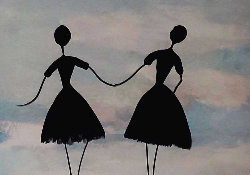 שתי רקדניות על רקע טורקיז עליזה גוטמן